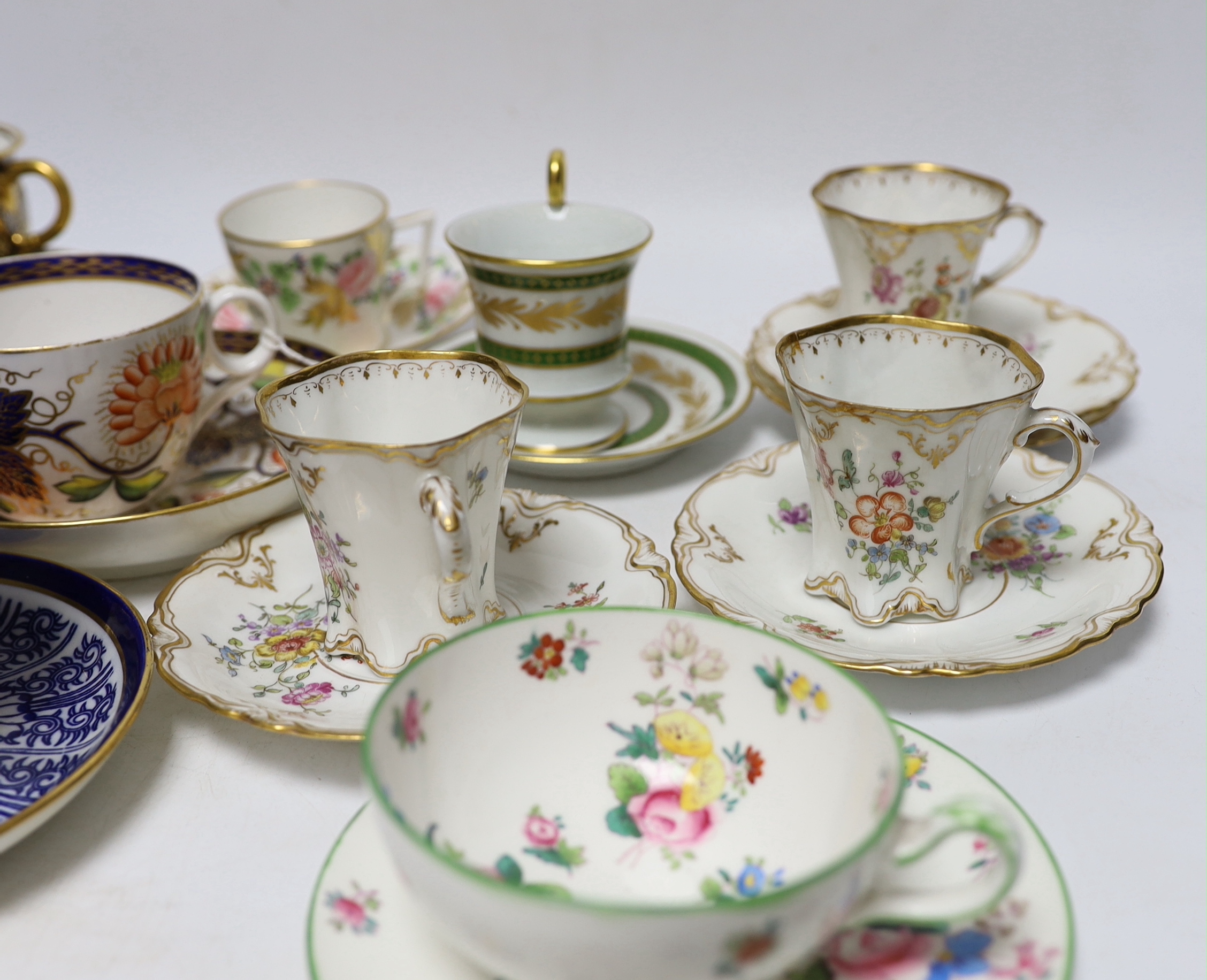 A group of 19th century and later cups and saucers including a Royal Yacht example